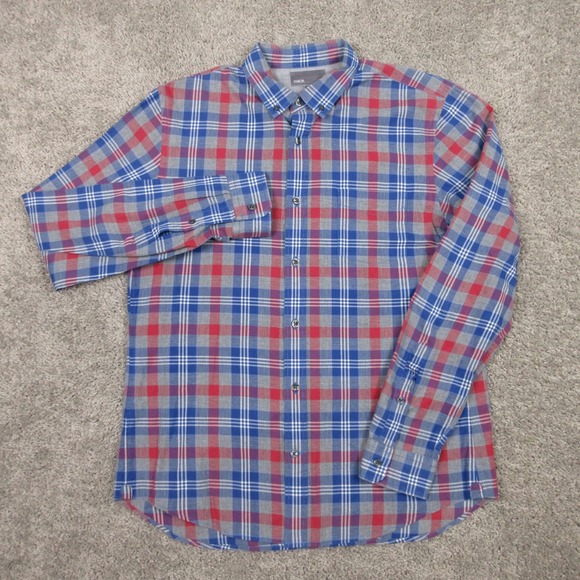 Vince Other - Vince Shirt Mens Medium Blue Red Gray Plaid Cotton Causal Button Up EUC